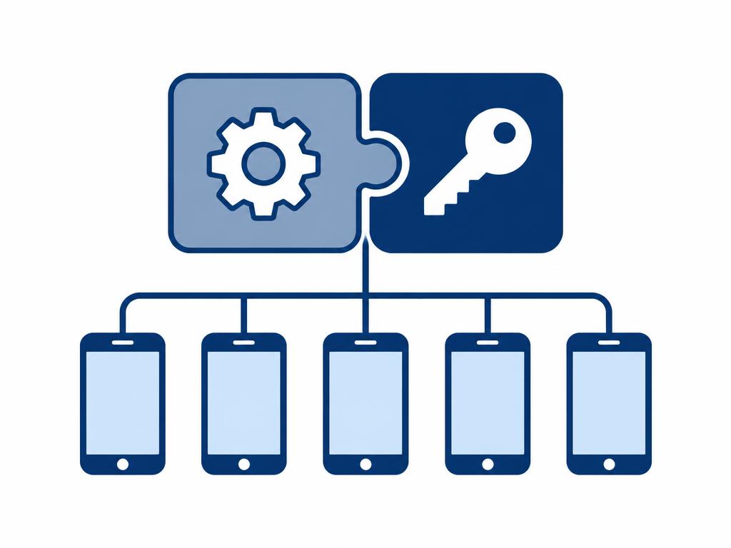 Diagram: two connected modules – the existing UEM and Knox Suite Enterprise – linked to a shared fleet of phones.